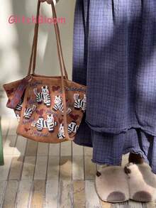 Túi Tote Thời Trang Mới Năm 2026, Túi Vải Canvas In Chữ Ngựa Vằn Cầu Vồng Dung Tích Lớn, Túi Lười Có Ngăn Nhỏ (Có Thể Có Sự Khác Biệt Nhỏ Về Màu Sắc Giữa Sản Phẩm Thực Tế Và Hình Ảnh Do Ánh Sáng Trong Quá Trình Chụp Ảnh, Đây Là Điều Bình Thường) - Xem 3