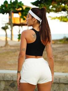 Fitness Shorts With Tulle Detail + Inner Lining With Pocket. - 白色 - 查看 4