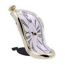Melting Clock - Surreal Inspired Twisted Design, High-Quality Plastic Rectangular Desktop & Wall Clock With Roman Numerals, Home Office Decoration - Gold - View 3