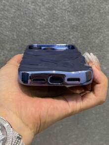 3D亮面纯色波浪纹软硅胶手机壳，兼容 17 Pro Max、17、16、15、13、14、12、11 Pro Max Plus，奢华亮面防震手机壳 - 亮面藍 - 查看 4