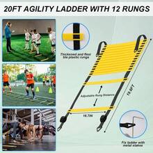 Speed Agility Training Equipment Set, Agility Ladder 20ft, 12 Cones, Resistance Parachute/Soccer Kick Trainer, Jump Rope, 5 Resistance Bands, Practice Equipment Adults - Set2 附踢腿訓練器 - 查看 4