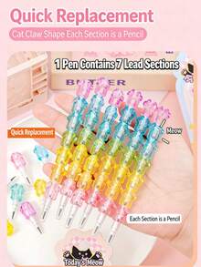 60/28/14 Piezas Lápiz mecánico automático con cadena de garra de gato, lindo lápiz mecánico HB de 1.6mm sin afilar para estudiantes de primaria, lápiz desmontable con forma de frijol, lápiz apilable de dibujos animados, útiles escolares y de oficina, juguete creativo - Multicolor - Ver 3