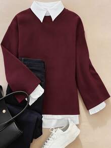 新款女装纯色圆领长袖薄款设计，时尚优雅秋冬款式，内搭羊毛套头衫