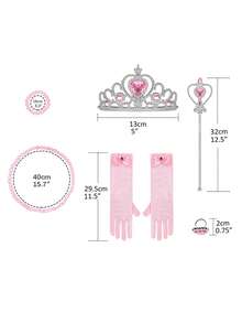 8pcs/Set Girls Pink Tulle Sequin Sleeveless Dress Accessories Set, Children Princess Christmas Carnival Party Cosplay Dress Outfit - Pink - View 11
