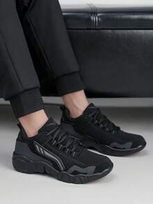Chaussures de sport d'extérieur antidérapantes et respirantes pour hommes, style minimaliste formel en PU. Chaussures de course, couleur unie, chaussures basses quatre saisons, chaussures de tennis, chaussures en caoutchouc pour hommes, chaussures de course pour hommes - noir et gris - Voir 1