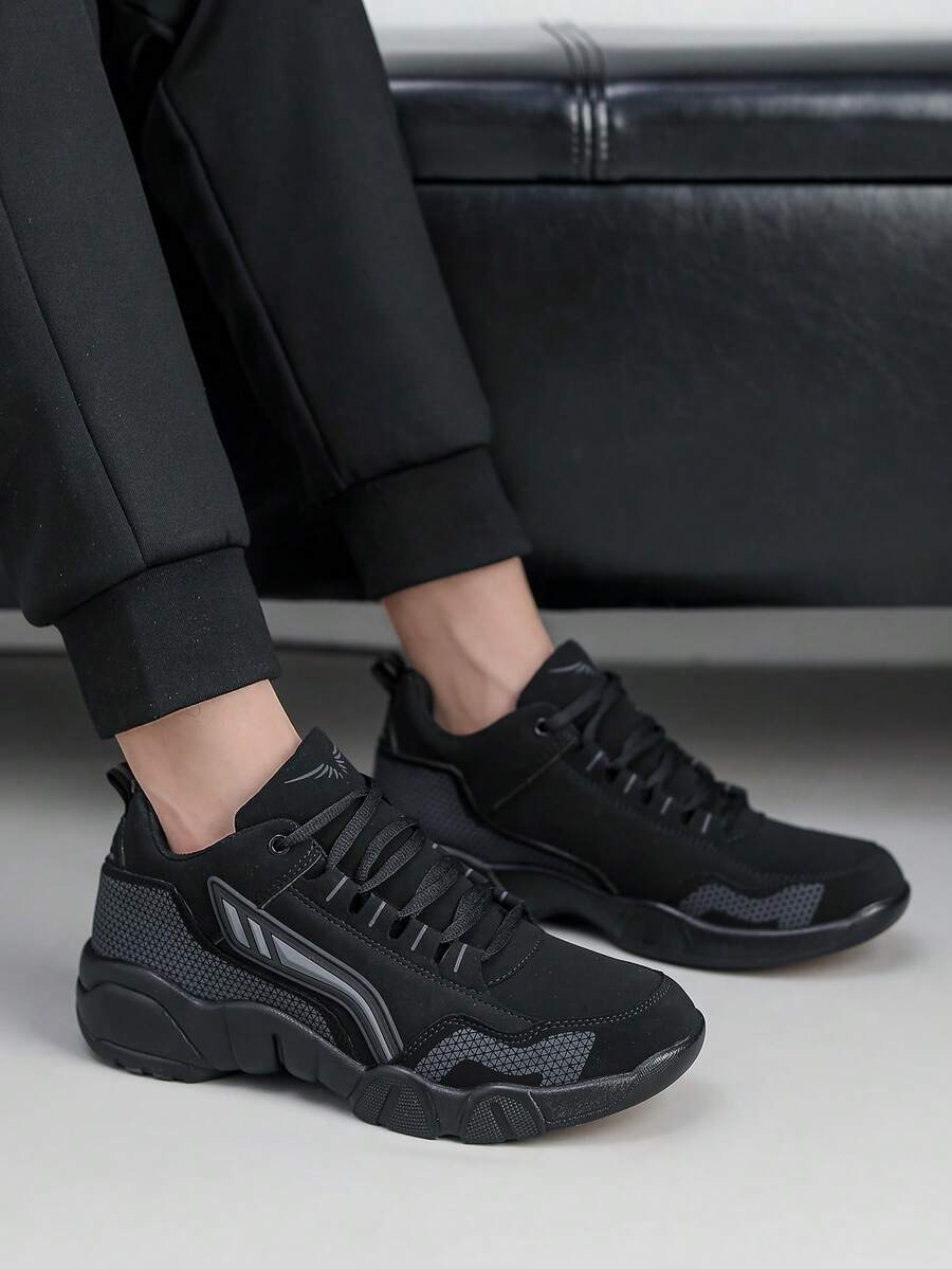 Chaussures de sport d'extérieur antidérapantes et respirantes pour hommes, style minimaliste formel en PU. Chaussures de course, couleur unie, chaussures basses quatre saisons, chaussures de tennis, chaussures en caoutchouc pour hommes, chaussures de course pour hommes - noir et gris - Voir 1