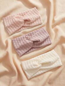 3 pièces Bandeaux doux en tricot gaufré pour bébés filles nouveau-nés, accessoires capillaires bébé dans des couleurs neutres essentielles pour la tenue quotidienne des nouveau-nés - Multicolore - Voir 5