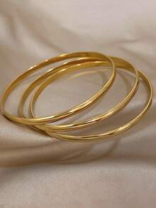 Set Of 3 Smooth Metal Bangle Bracelet, Circular Shaped, Fashionable And Simple, Luxurious And Grand Gold Jewelry, Suitable As Daily Wear Or For Parties And Events, Ideal Gift For Women - Yellow Gold - View 8