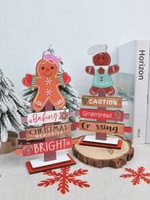 قطعتان من اللوحات الخشبية المزينة برجل الزنجبيل الخشبي وشجرة لديكور المكتب والمنزل وحفلات الزفاف والأعياد