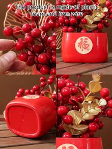 1件人造风水柑橘盆栽，家居客厅新年庆祝，寓意财源滚滚，乔迁新居红色植物盆栽装饰 - 紅色-1pc - 查看 5