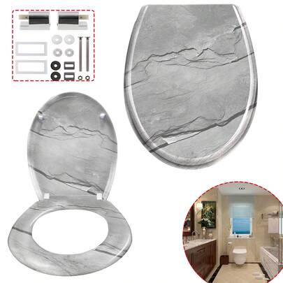 Universal Rigid Plastic Toilet Seat With Soft-Close Mechanism, High Quality And Quick Installation, 45 X 38 Cm