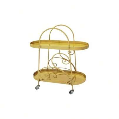 Bar Cart For Home 2-Tier Rolling Serving Trolley With Storage Shelf And Metal Frame Portable Beverage Stand For Kitchen Dining Room 65x26x58cm Golden