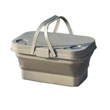 Large Capacity 2-In-1 Portable Picnic Basket With Plastic, Insulated Cooler Box, Foldable Tabletop, And Handles