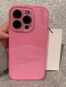 Luxury Solid Glossy Glass Phone Case, Suitable For 17 Pro Max, 16, 15, 14, 13, 12, 11 Pro Max, Lens Protection, Shock-Resistant Frame, Hard Back Cover - Rose Pink - View 6