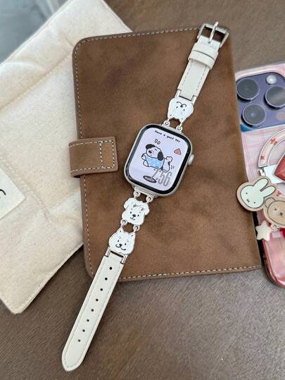 1条装苹果涂鸦小狗表带 - 黑色、棕色、白色，兼容表带38/40/41/(S10/11) 42 42/44/45/49/(S10/11)46，低调奢华时尚金属表带，兼容女士款，不锈钢材质，兼容 SE、Series 11 10 9 8 7 6 5 4 3 2，动物小狗图案
