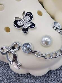 11PCS ABS Plastic Rhinestone Bow Chain Shoe Charms Buckles DIY Adorable Clog Accessories Decorations Ornaments Fit Women Adults Bubble Slides Slippers Hole Garden Shoes Beach Bag Sandals Xmas Halloween Birthday Party Gifts (Shoes Not Included)