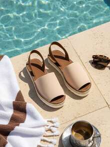 planare Giày sandal nữ thời trang mùa hè, kiểu dáng thường ngày, chất liệu da lộn PU, hở mũi, nhẹ, quai hậu, đế bằng thoải mái và chắc chắn, màu mơ mùa hè, thích hợp cho đi biển. - Màu be - Xem 5