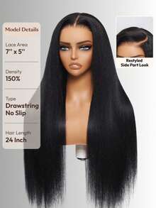 Hair Yaki Straight Wear Go Glueless Wig Pre Bleached 7x5 Lace Closure Wig 100% Human Hair Bye-Bye Knots Wig Pre Plucked Pre Cut Pre Plucked Lace Front Wig With Elastic Drawstring 360 Cozy Hug Unice Wigs For Women