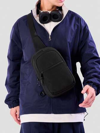 1 st herr nylon bröstväska axelväska, nylon bröstväska med justerbar rem reptålig och slitstark ficka för pass pengar ID-kort kreditkort lätt för pendling/pendling casual present till pojkvän