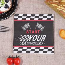 20pcs/40pcs/60pcs, Black & White Racing Track Napkins For Boys' Racing Party Racing Wheel Theme Birthday Party Tableware 6.5" Disposable Tissues Cartoon Racing Theme Birthday Party,Racing Car Checkered Flag Lunch Napkins - Multicolor - View 1