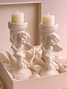 1/2 piezas Soporte de vela de ángel estilo europeo vintage, soporte de vela de pilar de resina romántico, adecuado para cena a la luz de las velas, regalo del Día de San Valentín y decoración de boda - Multicolor - Ver 6
