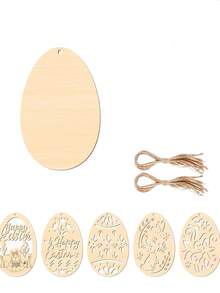 24pcs Unpainted Hollow Wooden Easter Eggs & Rabbits Crafts, Smooth Surface, Suitable For Home Hanging Decor, Classroom Gifts, Spring DIY, Easter Banner, Easter Party Crafts, Creative Home Decor, DIY Wooden Rabbit & Egg Decorations