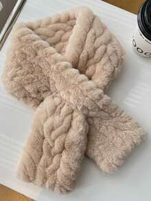 1 pieza Bufanda con textura de piel sintética, bufanda de invierno beige, bufanda suave y esponjosa, accesorio elegante y de moda para el frío, bufanda de invierno para mujer - Multicolor - Ver 5