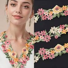 1/5 Yard Lace, Floral Embroidered Lace Trim Width 6cm, Mixed Color Polyester Fabric, DIY Clothing Decoration For Cuffs, Hems And Accessories, Handmade Craft Decoration For Dresses, Coats, Hats, Suitable For Sewing Lace, Dress Decoration, Hat Decoration, Fine Workmanship, Exquisite Embroidery, Suitable For Sewing Projects, Decorative Patches, High Quality Sewing, Ideal For Sewing Enthusiasts And Party Decorations - Multicolor - View 7