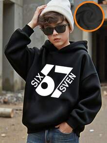 Tween Boy Graphic Print Thermal Lined Pullover Sweatshirt Sweatshirt, Warm & Comfortable For Autumn/Winter