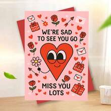 1pc "We're Sad To See You Go" Farewell Card - Playful Heart Character Design, Pink Background With Roses & Gifts, "Miss You Lots" Message, Includes Red Envelope – Perfect Gift For Departing Friends/Colleagues, Warm Goodbye Gifts, Cheerful Farewell Cards For Showing You Care - Multicolor - View 13