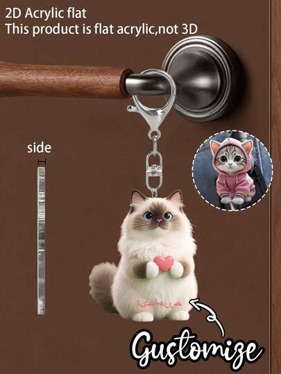 Llavero personalizado con nombre - Llavero de acrílico personalizado, llavero de acrílico con gato de dibujos animados lindo, accesorios de gato lindos, colgante de mochila de moda, decoración de colgante de bolso, colgante de billetera, colgante de llavero para accesorios de pareja, impermeable, con mosquetón, regalo ideal para familiares y amigos, perfecto para cumpleaños y ocasiones especiales, regalo de regreso a la escuela, regalo perfecto para amantes de las mascotas y parejas, accesorio del Día de San Valentín