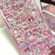 1pc 3D Carved Crystal Sticker, Random Style Mixed Color Plastic Self-Adhesive Sticker, Suitable For DIY Decorating Diary, Phone Case, Notebook, Water Bottle - Semi-Gloss Asymmetrical Shape, Single Use, Random Sticker, Semi-Gloss, Asymmetrical Shape, Single Use - Multicolor - View 2