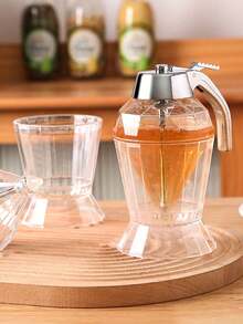 [With Base Anti-Leakage] Honey Dispenser Bottle, Glass Honey Jar With Funnel-Style Crystal Jar, Base Included, Syrup & Juice Dispenser For Home, Pump-Style Dispenser