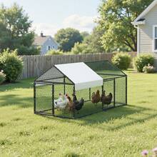 Metal Chicken Co Op For 4-6 Chickens, 3.3 X 6.6 X 3.3 Ft, Small Chicken Cage With Waterproof Cover & Double Doors, Spire Roof Poultry Run Compatible With Wooden Coops, For Rabbit Hen Goose Duck - 1*2*1m - 查看 10