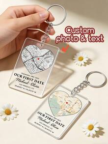 1 pieza Llavero personalizado con mapa personalizado, adorno de pareja personalizado, regalo de nuestra primera cita, llavero de pareja, llavero de mapa de ubicación, regalos de San Valentín para él - Multicolor - Ver 6