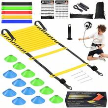 Speed Agility Training Equipment Set, Agility Ladder 20ft, 12 Cones, Resistance Parachute/Soccer Kick Trainer, Jump Rope, 5 Resistance Bands, Practice Equipment Adults - Set2 附踢腿訓練器 - 查看 2