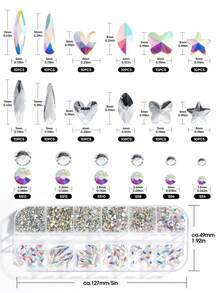 Set de materiale pentru unghii din sticlă 2600/1360 buc, pietre prețioase pentru unghii, decorațiuni 3D pentru unghii, materiale din sticlă plată transparentă colorată, accesorii pentru unghii în stil Y2K, unghii cu perle de diferite forme, pietre decorative pentru unghii - Multicolor - Vizualizare 6