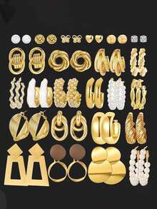 17KM Conjunto de 36/48/72 peças de brincos de argola com strass, modernos, simples, retrô e elegantes, perfeitos para irmãs, casais, férias, encontros, uso casual no dia a dia, festas, casamentos, Natal e Dia dos Namorados.