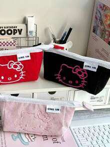 1个粉色可爱女孩小收纳袋，学生文具盒，灯芯绒大容量铅笔盒 - 彩色 - 查看 10