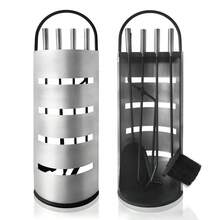 5-Piece Stainless Steel Fireplace Accessory Set, Including A Brush, Shovel, Poker, Tongs, And A Stand With A Privacy Screen.