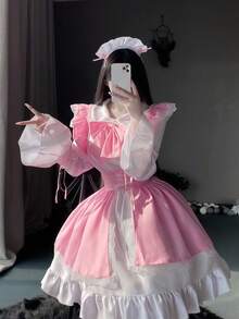 1pc Japanese Lolita Maid Costume, Sweet & Cute Outfit Set For COSPLAY, Role-Playing, Suitable For Parties, Performances, Balls, Includes Dress + Apron - Multicolor - View 4