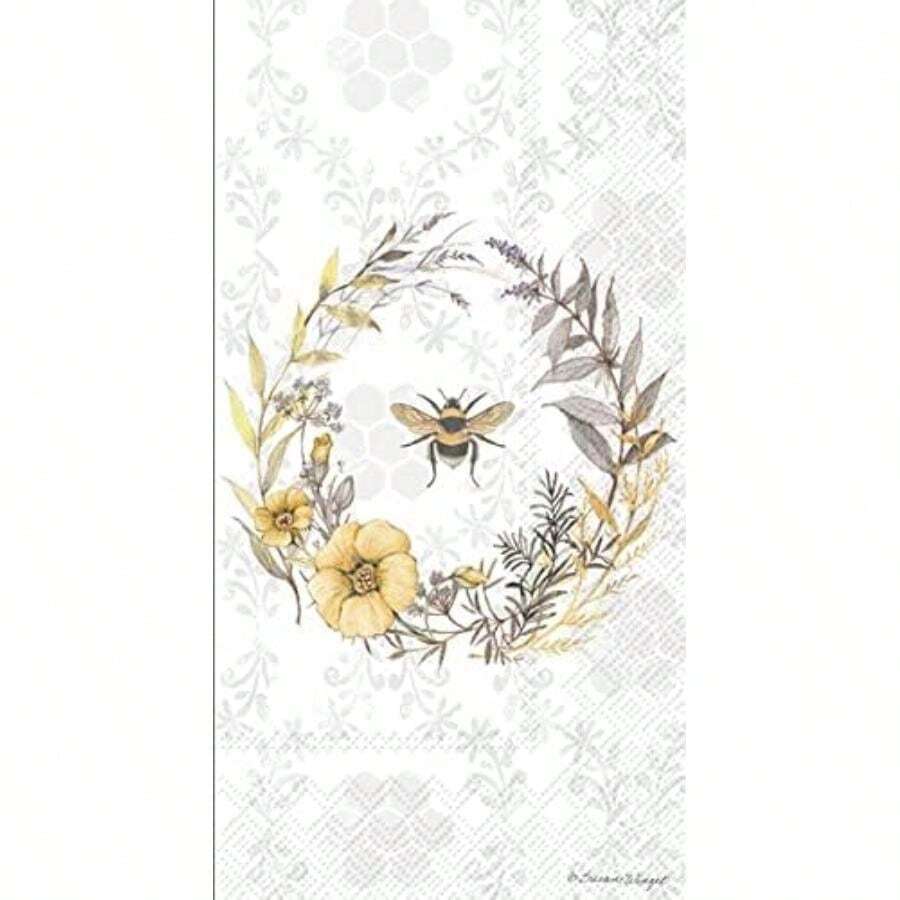 IHR Home Range - Servilletas desechables de 3 capas de papel para fiesta, paquete de servilletas de 5 x 5 pulgadas, tela (crema), 20 unidades(16-Count Guest Size Corona de flores silvestres de abeja) - Multicolor - Ver 1