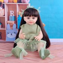 55厘米仿真长发公主娃娃，全乙烯基材质，可水洗，适合过家家，圣诞礼物。 - 綠色 - 查看 5