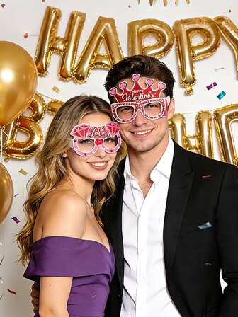 Pack Of 6 Valentine's Day Party Decorative Glasses, Available In Various Styles And Vibrant Colors. Perfect For Party Decorations And Photo Props, Also Suitable For Valentine's Day, New Year's Day, Weddings, And Other Holiday Photoshoots.