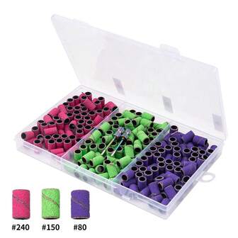 210Pcs Nail Sanding Band Grinding Ring Set Sanding Cap Bands 80/150/240 Grit Nail Drill Grinding Bit Files Pedicure ManicureTool