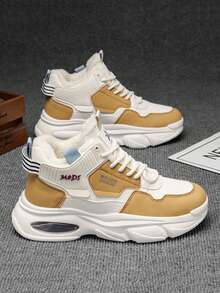 Men's Fashionable Versatile Warm, Thin Strap Design Breathable Non-Slip Durable Lightweight Casual Running Shoes, Basketball Shoes With Sports Lace And Hook And Loop - Yellow - View 1