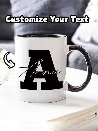 1pc Customized A-Z Ceramic Coffee Mug, Personalized With Name And Text, 11oz Initial Letter Cup, Hot/Cold Beverage, Birthday, Christmas, New Year, Valentine's Day, Mother's Day, Holiday, Home Decor, Personalized Gift, Christmas Gift, Room Decor, Kitchen Decor, Men's Gift, Women's Gift, Mom's Gift, Dad's Gift, Holiday Calendar
