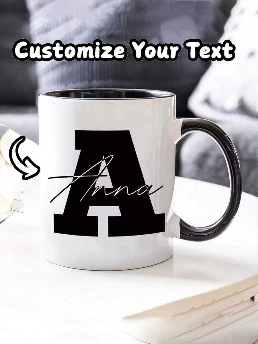 1pc Customized A-Z Ceramic Coffee Mug, Personalized With Name And Text, 11oz Initial Letter Cup, Hot/Cold Beverage, Birthday, Christmas, New Year, Valentine's Day, Mother's Day, Holiday, Home Decor, Personalized Gift, Christmas Gift, Room Decor, Kitchen Decor, Men's Gift, Women's Gift, Mom's Gift, Dad's Gift, Holiday Calendar - Multicolor - View 1