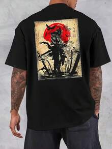 Camiseta de manga corta impresa casualmente en primavera y verano de algodón puro para hombres - Negro - Ver 1