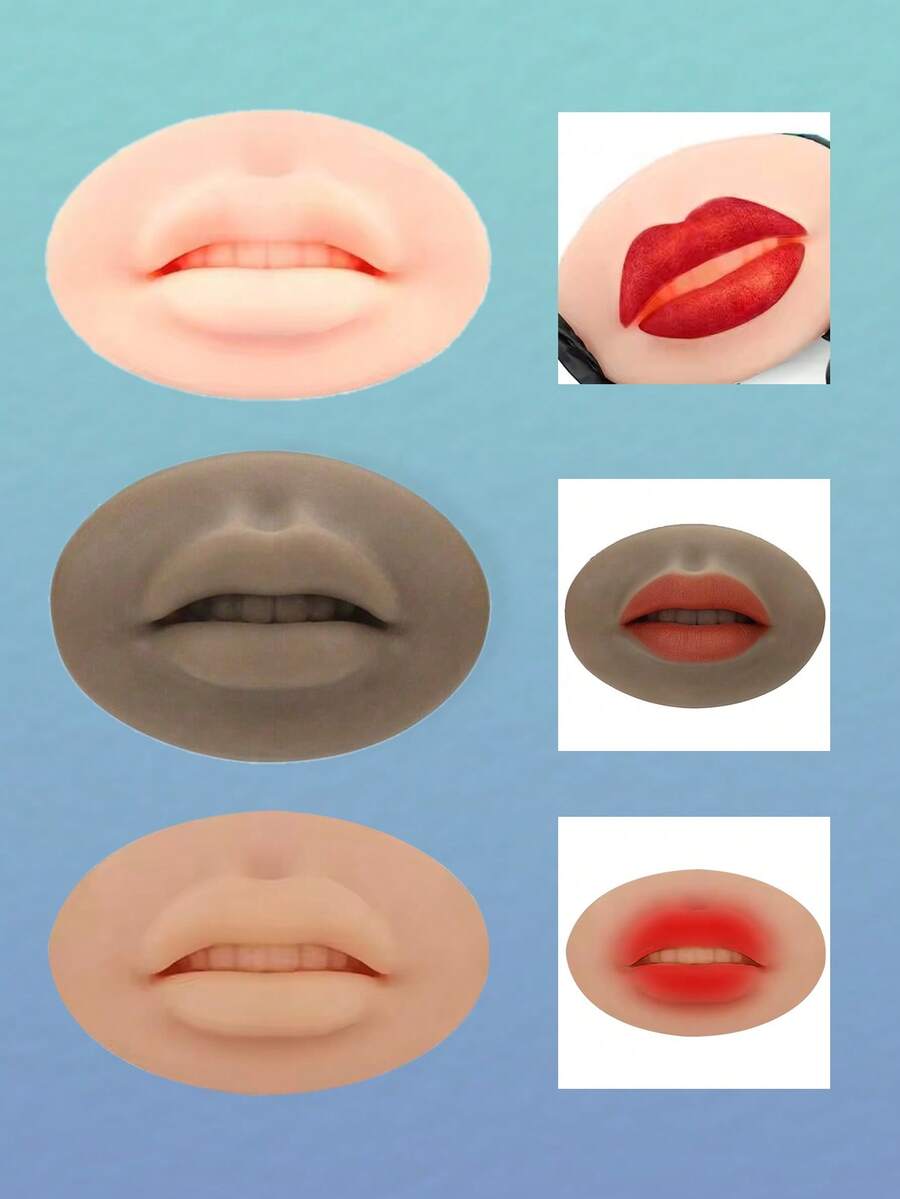 ATOMUS Microblading Reusable 3D Silicone Lip Skin Practice For Beginner Training Tattoo Permanent Makeup 3pcs - Multicolor - View 1